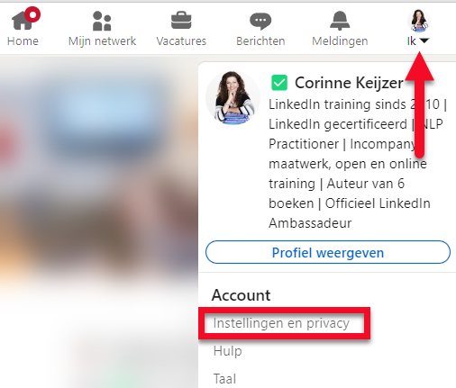 Waar vind ik de instellingen op LinkedIn?
