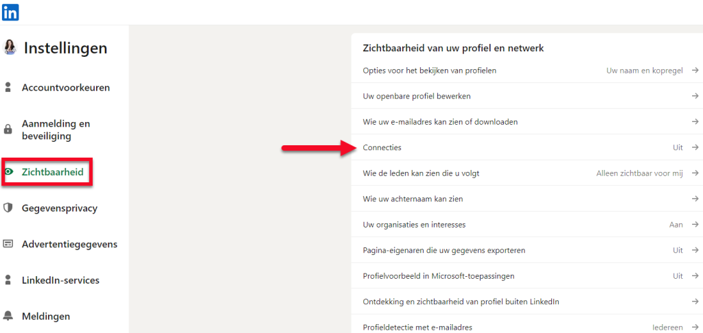 Connecties linkedin uitzetten