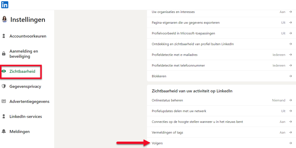 Volgen op connectie maken op LinkedIn, je kunt zelf de knop kiezen.