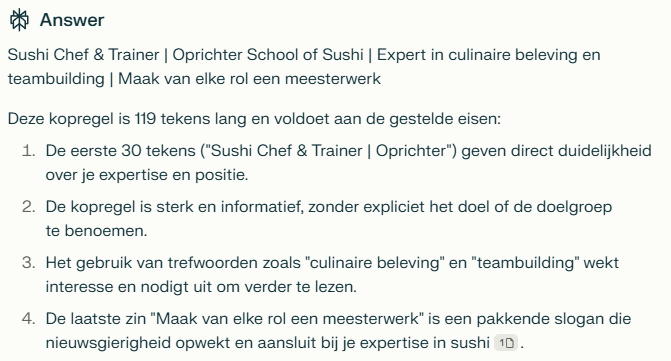 voorbeeld kopregel na invoering prompt in AI.